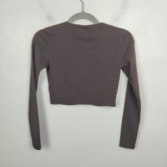 Aritzia Sunday Best BestHug Apple Longsleeve Top Womens XS Brown Button Up Y2K - Picture 3 of 7